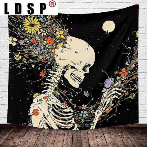 LDSP Skull Tapestry Moon Starry Sky Flower Kiss Black Wall Hanging Tapestries Table Cloth Witchcraft Ceiling 95x73cm Home Decor