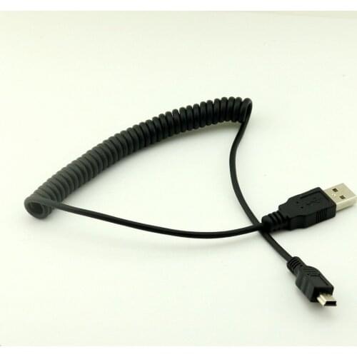 10pcs Black Spiral Coiled USB 2.0 A Male to Mini USB 5 Pin Male Straight Adapter Cable 5FT