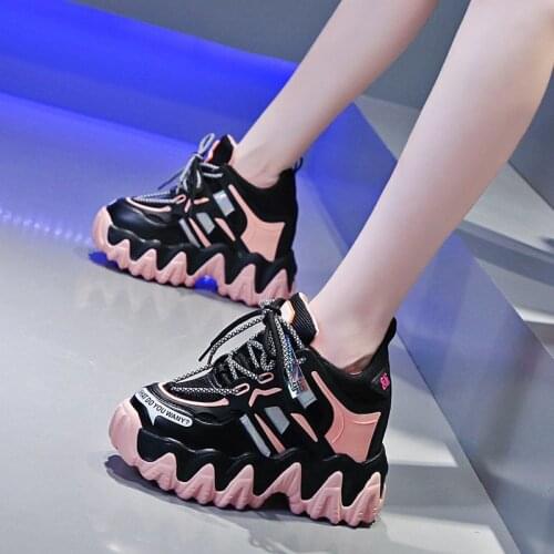 Lucyever Chunky Hidden Heels Platform Sneakers Women Pink Laser Thick Bottom Vulcanized Shoes Woman Lace Up Casual Shoes Ladies