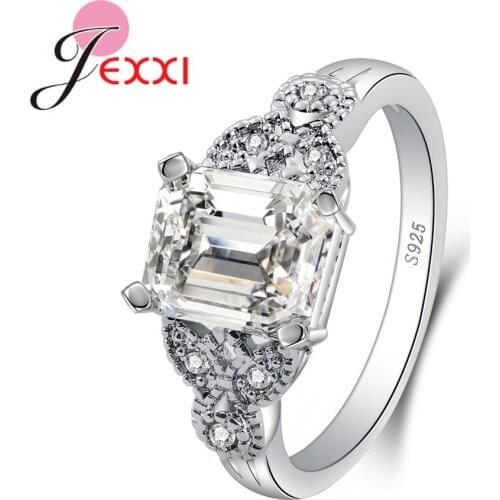 Statement Square Shape Rings For Lovely Women Engagement Accessories Pretty Gift 925 Sterling Silver Rhinestone Crazy Item