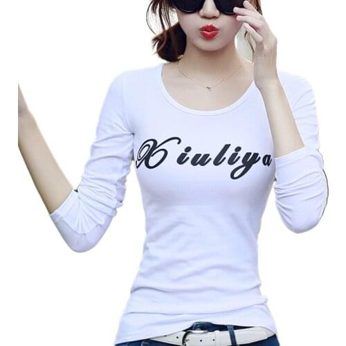 Fashion o-neck long sleeve cotton tee shirt autumn letter Printing Bottoming Shirt