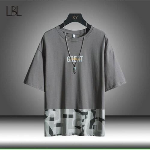 Men Summer Casual Cotton Letter Printed Short Sleeves Plus Size Tshirt Male Stritching Shorts Sleeve Clothes Man Shirt Top Tees