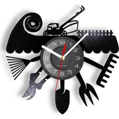 Gardening Tools Inspired Vinyl Record Wall Clock Nature Lover Home Decor Retro Timepieces Vintage Clock Wall Watch Gardener Gift