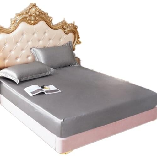 Svilelg Fitted Sheet Imitation pure color Cover Protective Cover Imitation Silk artifical