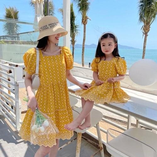 Big Sister Little Sister Matching Outfit Mother Daughter Matching Clothes Family Matching Embroidery Hollow Holiday Beach Dress