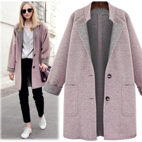 Autumn Fashion Women Wool Blends Coat Elegant Casual Loose Pink Jacket Female Korean Cashmere Overcoat Plus Size 4XL Outerwear