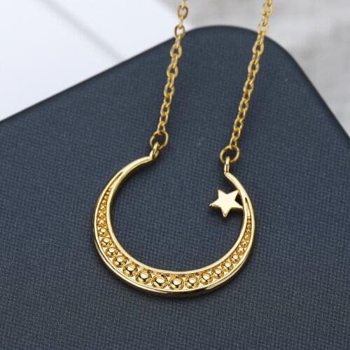 Moon Star Necklace Women Stainless Steel Gold Chain Necklace Pendant kpop Goth Vintage Aesthetic Jewelry Gift collier femme