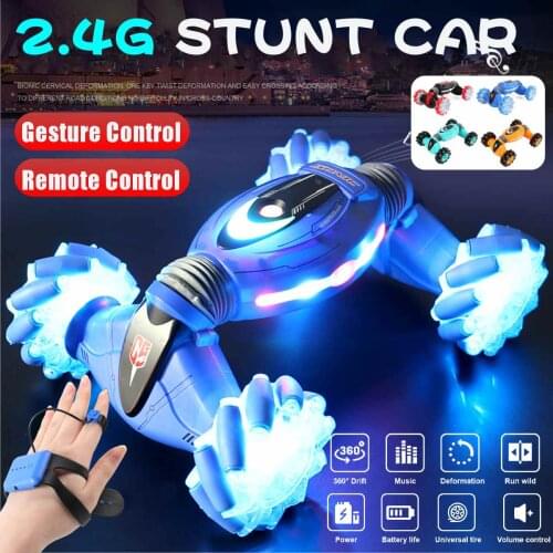 4WD RC Stunt Car Watch Control Gesture Induction Deformable Off Road Car Transformer Car Toys for Kids with Music LED Light