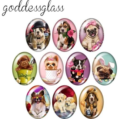 Lovely Dogs Love pets 13x18mm/18x25mm/30x40mm Oval photo glass cabochon demo flat back Making findings TB0013