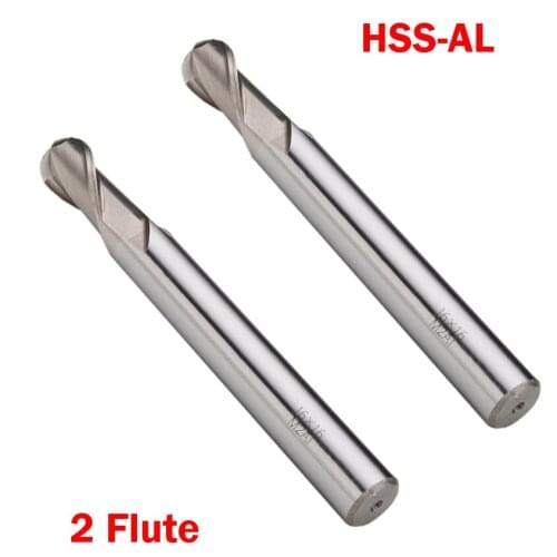 R2 R2.5 R3 R4 R5 Radius 2mm 2.5mm 3mm 4mm 5mm 2Flute HSSAL CNC Cutting Tool Router Bit Ball Nose End Mill Milling Cutter
