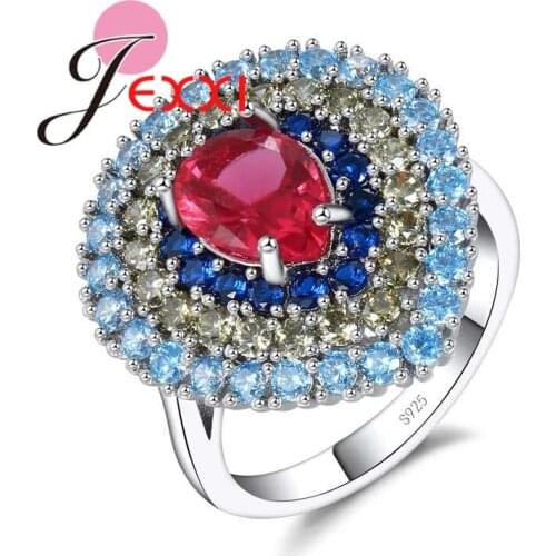 Luxury Water Drop Shape Women Mixed Cubic Zircon Crytal Rings For Wedding Engagement Jewelry Fashion Bands Promise Ring