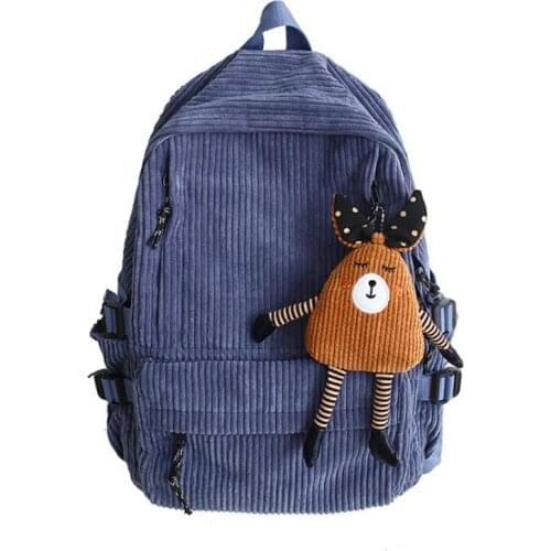 New Multi-pocket Corduroy Women Backpack Female Solid Color Cute Student Schoolbag For Teen Girl Laptop Backpack Book Bag
