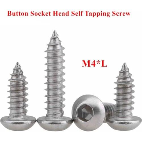 M4 Stainless steel 304 Hex socket Round head self tapping screw M4*10/12/16/20/25/30mm Button head screws