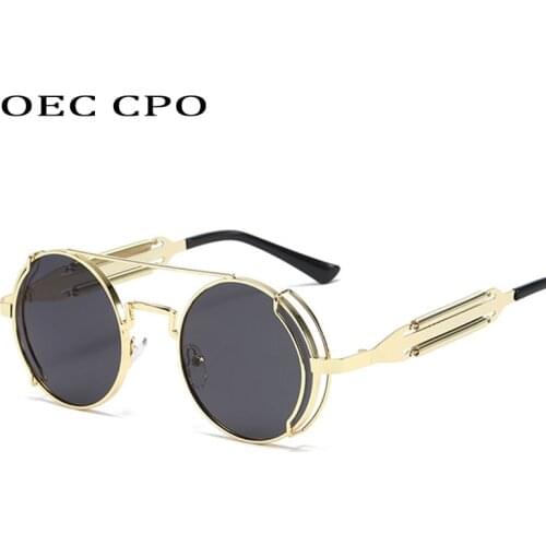 New Steampunk Round Sunglasses Men Brand Metal Frame Sunglasses Women Mirror Personality Spring Glasses UV400O501