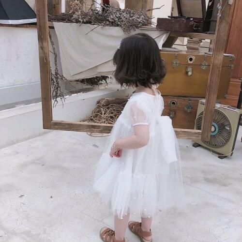 Tonytaobaby New Summer Dress Baby Girl Pearl Nail Beaded Gauze Net Dress Pure Cotton Princess Dress Girls Dresses