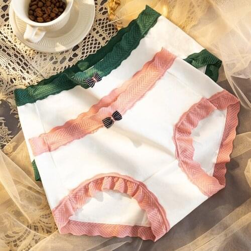 Wasteheart New Women Fashion Blue Green Pink Cotton Mid Waist Panties Underwear Lingerie Seamless Briefs Underpants M L XL