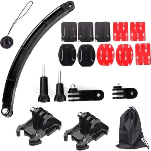 Go Pro Accessories Set Helmet Extension Arm Mount Kit For Gopro Hero 9 8 7 6 5 Curved Selfie Stick for Yi 4K Sjcam Accessories