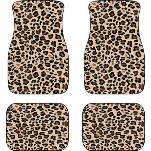 Universal Fit Front/Rear 4 Piece Full Set Brown Leopard Print Custom Design Carpet Car SUV Truck Floor Mats Doormat For VW Bmw