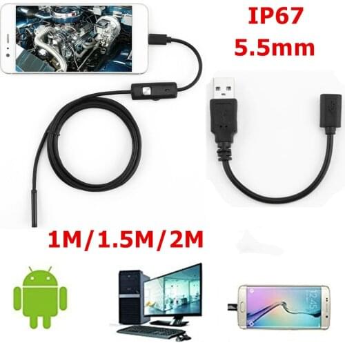 5.5mm Endoscope Camera HD USB Endoscope with 6 LED 1/1.5/2M Soft Cable Waterproof Inspection Borescope for Android PC