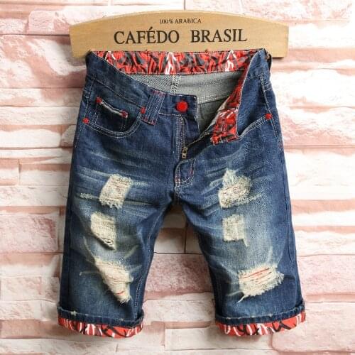 High Quality Ripped Denim Short Knee Length Men Jeans Straight Pants Plus Size 42 44 Men Jeans Summer Casual Shorts Men