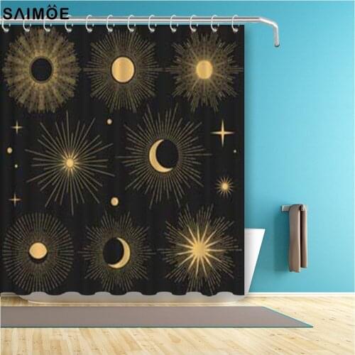 Shiny Cosmic Objects Bathroom Curtain Black waterproof Shower Curtain Polyester Fabric Bathtub Curtain Bathing Cover Screen Sets