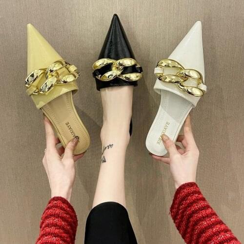 Internet Celebrity Slippers Women Metal Buckle New Ins Shoes Women Slippers