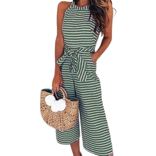 Jumpsuit Stripe High Waist 3 Colors Ladies Halter Off Shoulder Romper Playsuits Streetwear