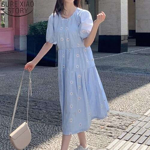 Vintage Cotton Party Dresses 2021 Summer Short Sleeve Floral Dress Women Plus Size Elegant White Maxi Dress Women Clothing 14415