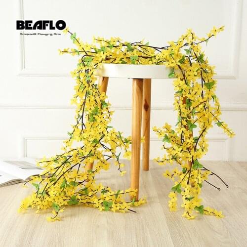 1.8M Artificial Yellow Flowers Rattan Small Spring String decor silk fake garland for wedding home hotel Garden Decoration