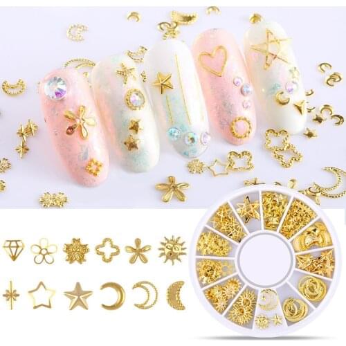 12 Grid/Wheel 3D Gold Nail Charms Metal Rivets Nail Studs Nail Jewelry DIY Nail Art Decorations Nail Wheel Accessoires