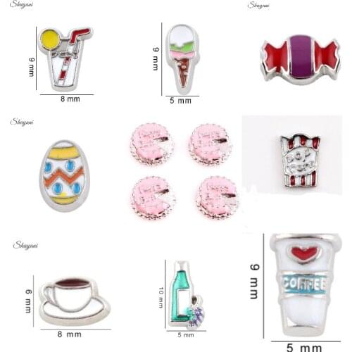 20Pcs/Lot Alloy Beverage Ice Cream Candy Floating Locket Charms Macarons Coffee Pendant Fit Glass Locket Bracelet