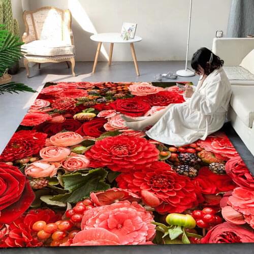 3D Rose Romantic Living Room Carpet Short Plush Luxury Rugs for Bedroom Soft Floor Mat Home Decor