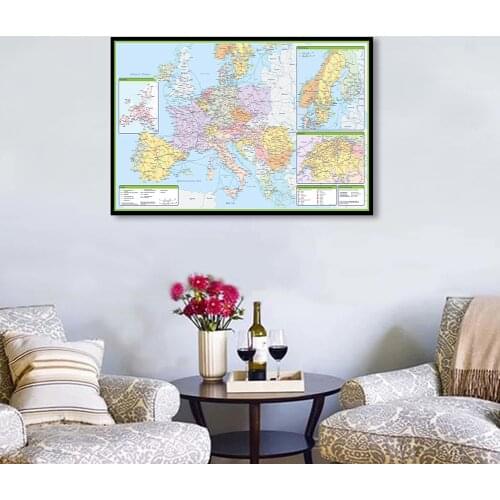 84*59cm The Europe Political Map with Traffic RouteWall Art Poster Canvas Painting Classroom Home Decoration School Supplies