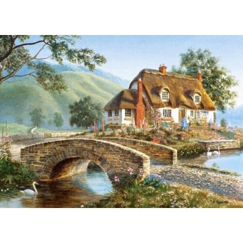 Diamond mosaic full diamond embroidery beads Cottage bridge river tree diamond cross stitch crystal Square diamond sets unfinish