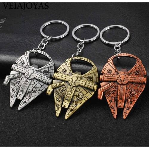 Star Wers Bottle Opener Keychains Spacecraft Millennium Falcon Metal Key Chain Creative Beer Bar Tools Keyring Jewelry Accessory