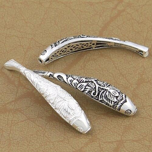Handmade 925 Silver Fish Bead Sterling Silver Fish Tube Bead Bracelet Beads Accessories