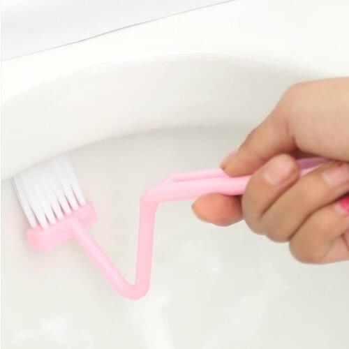 Toilet Brush Holder Scrubber V-type Cleaner Clean Brush Bent Bowl Handle For Household Cleaning Corner ( Color Random )