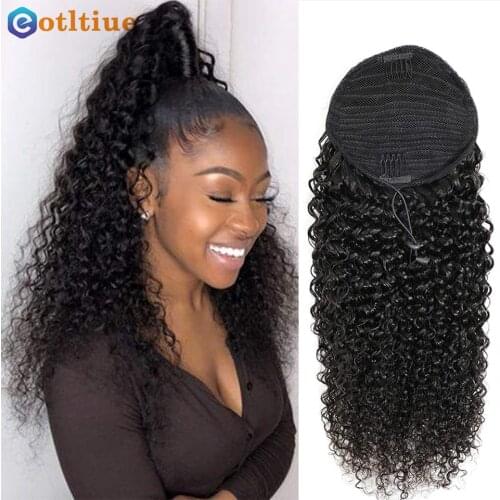 Eotltiue Hair Drawstring Puff Long Kinky Curly Ponytail Hair Extension Ponytail Clip in Hairpiece Brazilian Hair Nature Color
