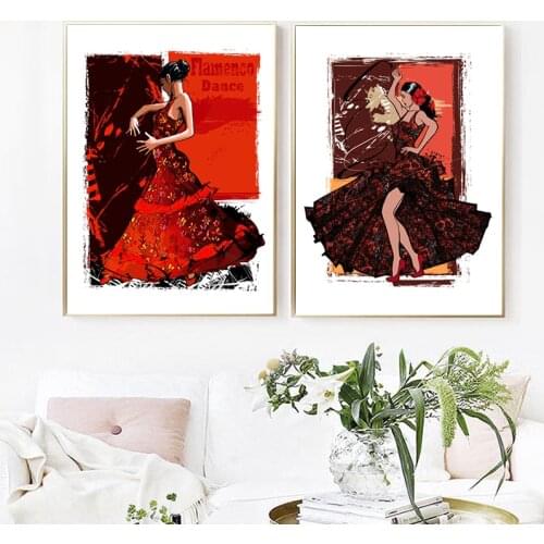 Spanish Flamenco Woman Dancer Abstract Illustration Canvas Painting Dance Room Wall Decorative Pictures Spain Art Prints Decor