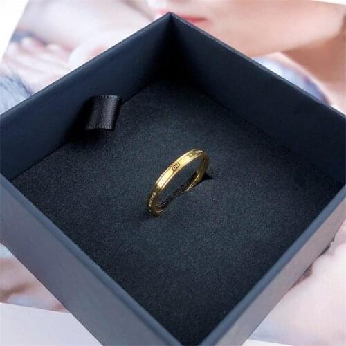 YUN RUO Golden Simple English Letter Ring Female Trendy Fashion Temperament Titanium Steel Index Finger Ring Jewelry Wholesale