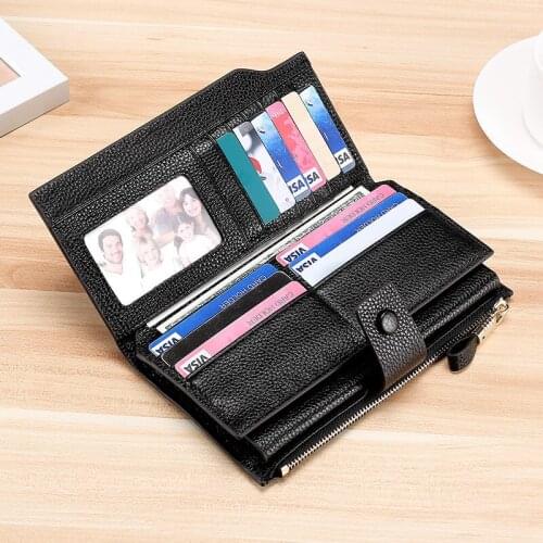Wallet Women Genuine Leather Luxury Card Holder Clutch Casual Women Wallets Zipper Pocket Hasp Ladies Wallet Female Purse