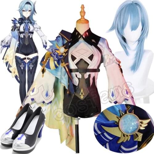 Genshin Impact Eula Cosplay Costume Uniform Cosplay Costume Women Halloween Party Outfit Game Suit Lovely Jumpsuits Outfit Shoes