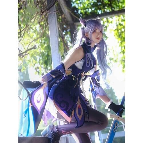 Game Genshin Impact Project Keqing Cosplay Halloween Cos Genshin Ke Qing Impact Anime Cosplay Costume Women Dress Set