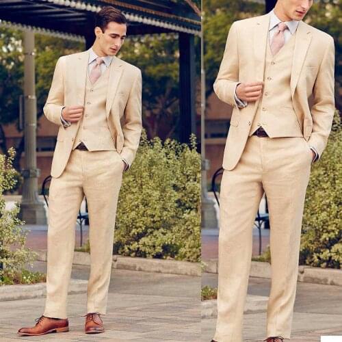 Summer Men Blazer Suits 3 Pieces (Vest+Pants+Jacket) Custom Made Linen Notched Lapel Smart Casual Tuxedos