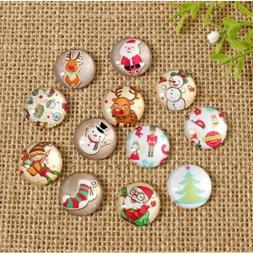 50pcs Round Mosaic Tiles Christmas Style Cabochons Glass Gemstone Crafts Jewelry Making