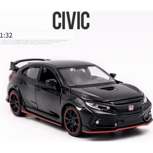 Hot 1:32 scale wheels JAPAN Honda civic type r sports car metal model light and sound diecast vehicle pull back toy collection