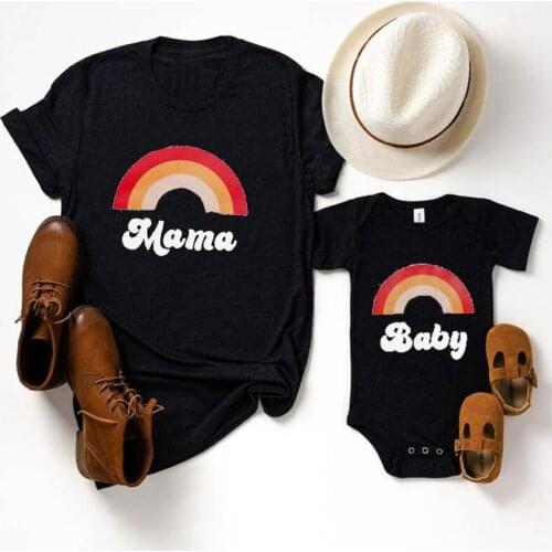 Cute Clothes Retro Rainbow Mama Shirt 70s New Mom Baby Shower Gift Modern Boho Family Matching Clothes