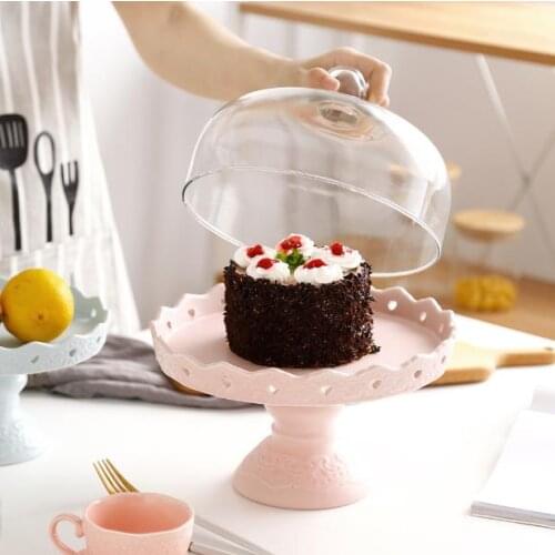 Glass Cover Cake Ceramic Plate Set European High Snacks Tray Wedding Birthday Dessert Plates Table Candy Fruit Serving Plate