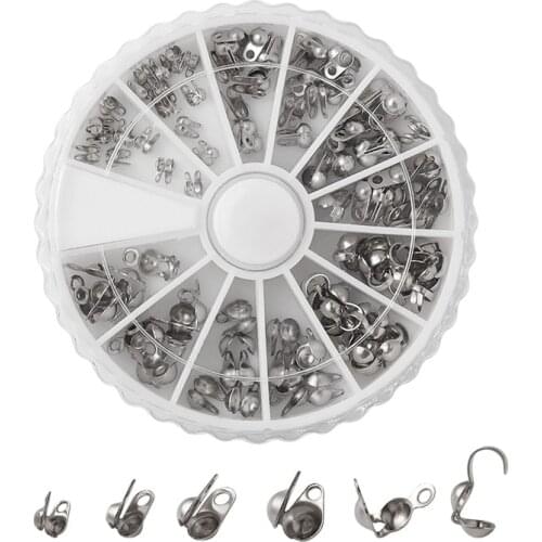 1 Box 304 Stainless Steel End Crimp Bead Tips Knot Cover Clasp Ball Chain Clamshell Cap for Jewelry Making DIY Bracelet Necklace