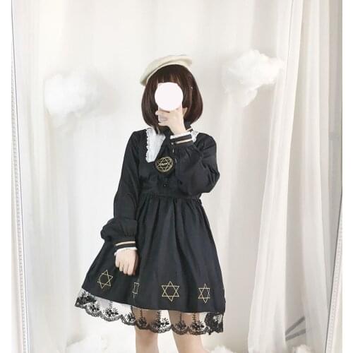 Japanese college navy style sweet lolita dress vintage lace tie embroidery victorian dress kawaii girl gothic lolita op loli cos